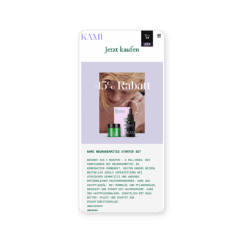 Ein Smartphone-Bildschirm zeigt eine Kami Skincare-Werbung mit