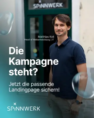 Die Kampagne steht – aber die passende Landingpage fehlt noch?

Wenn’s schnell gehen soll, setzen wir genau dort an, wo es zählt:
Mit maßgeschneiderten OnePagern für deine Kampagne:

✔️ Klare Botschaft statt unnötiger Ablenkung
✔️ Sauberes Tracking für messbare Ergebnisse
✔️ Fokus auf Conversions – nicht nur Klicks

Und das Beste:
Die Umsetzung ist einfach, schnell und trotzdem auf den Punkt durchdacht.

Bereit für die nächste Kampagne? Gleich Landingpage anfragen! ➡️ https://spinn.es/Landingpages (Link in der Bio)

#SPiNNWERK #Digitalagentur #AgenturWien #Website #Webprojekt